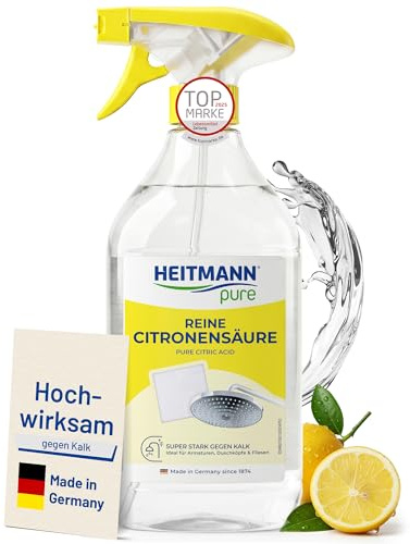 HEITMANN pure Reine Citronensäure 500ml | Effektiver Kalkentferner in Küche & Bad | 100% natürliche Zitronensäure | Idealer Entkalker Kaffeevollautomat, Wasserkocher & Waschmaschine