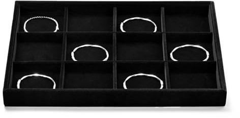 Oirlv Schwarz Samt 12 Grids Schmuckaufbewahrung Tablett | 12 Fächer für Ohrringe, Armbänder & Ringe. Ideal für Vitrine & Schreibtisch