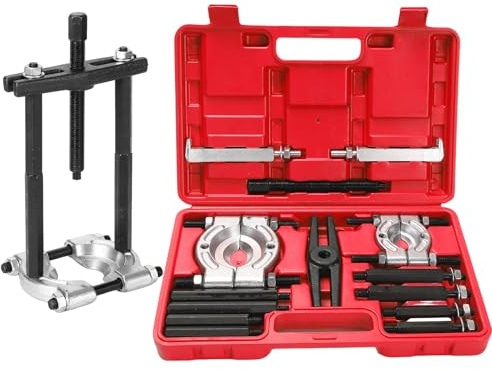 14-teiliges Kugellager-Abzieher-Set, Abzieher-Set, Trennmesser, Zahnrad- und Lagerabzieher, mechanischer Abzieher mit Doppelscheibe, mit Außengehäuse (rot)