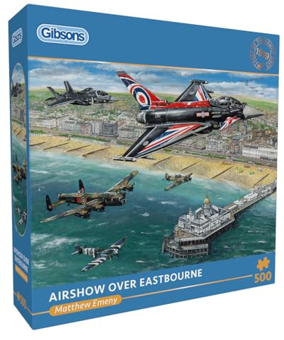 Gibsons Airshow Over Eastbourne 500 Piece Jigsaw Puzzle for Adults – RAF Aircraft Display Artwork by Matthew Emeny – Military Aviation Scene – Premium Sustainable Puzzle Made in the UK/EU