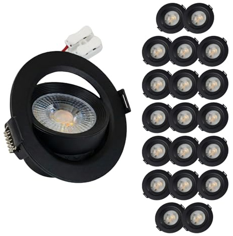LUXULA 20 Stück LED Einbaustrahler Schwarz dimmbar 5W 450lm, CCT | CCT 3000K 4000K 6500K einstellbar, schwenkbar, 38° Spotlight, Einbaumaß 75mm, LED Deckenspot 230V für Bad/Küche