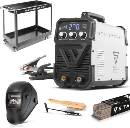 STAHLWERK Elektroden-Schweißgerät ARC-270 ST, Gerätewagen & Vollausstattung | MMA (E-Hand) bis 270 A, Schweißen ohne Schutzgas, Lift-TIG Inverter 400 V, Smartkühlung & Temperatursteuerung