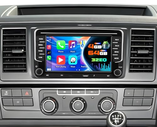 4G+64G Android Car Stereo for Volkswagen VW Transporter T6 Multivan 2016-2019 with Wireless CarPlay Android Auto 7 Inch Touchscereen Car Radio with GPS 32EQ Bluetooth 5.0 FM RDS WiFi Type-C