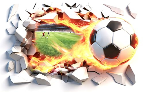 3D Fußball Wandtattoo,Fussball Wandsticker Kinderzimmer,Durchbruch Wandaufkleber für Jungen,Fußball Wandstikcer für Schlafzimmer Wohnzimmer Wanddeko