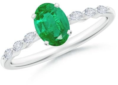 2wist Designs Bague solitaire plaquée or rose 18 carats de forme ovale avec émeraude sertie à griffes marquise Accents de fiançailles Anniversaire pour femme