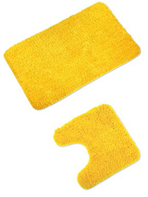 WohnDirect Badmattor set – WC matta (45 x 45 cm), badmatta (50 x 80 cm) – halkfri tvättbar badrumsmatta med utskurning – gul