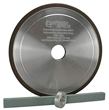 SÄGENSPEZI Profi Diamant-Schleifscheibe für Hartmetall Duro Sägekette 145mm x 22,3mm x 4,7mm inklusive Abziehstein und Adapter für 12 mm Aufnahme Verschiedene Stärken verfügbar!