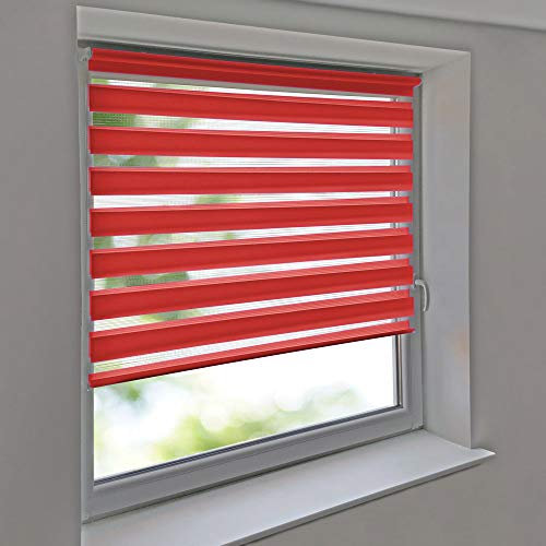 Sonnenschutz-HH - Doppelrollo Klemmfix ohne Bohren Vario Seitenzug Duorollo AUSSENMAß Breite 80 x 120 cm Höhe - rot