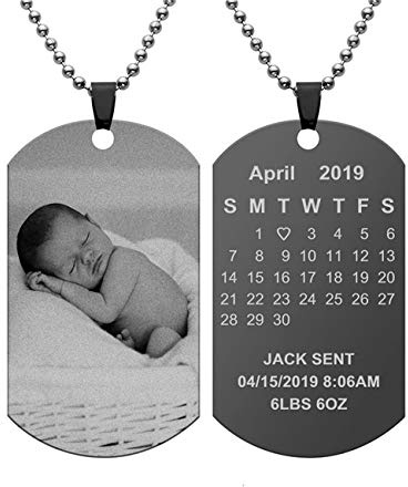 Zysta Personalized Kalender & Fotogravur - Edelstahl Dog Tag Halskette Kalender Anhänger Schöner Tag Erkennungsmarke ID Tag Gravurplatte Kette für Personalisierte Geschenke