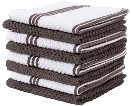 Living Fashions 8 Pack Dish Cloths for Washing Dishes - 100% Cotton Absorbent Dish Towels Size 12 x 12 - Perfect Rags for Washing Dishes - Kitchen Rags and Washcloths for Dishes (Dark Brown)