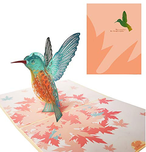 DEESOSPRO® Cadeau de Carte D'anniversaire pour Vos Parents, Amis et Amants, 3D Pop-up Carte de Voeux (Colibri)
