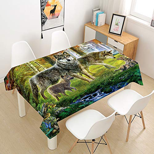 Morbuy 3D Wolf Tischdecke Abwaschbar Tischtuch Rechteckig Tischwäsche Gartentischdecke Outdoor Tischdekoration Wasserdicht Polyester Ölfest Pflegeleicht (100x140cm,Waldwolf)