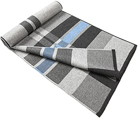 Lindoro Merinoull halsduk för män, lätt varm tartan vinter rutig långa halsdukar med presentförpackning, Blå och grå, One size