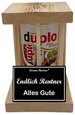 duplo Riegel - Notfall Reserve - Holzstäbe - Endlich Rentner Alles Gute - Rentner Geschenk - Die süße lustige Geschenkidee aus Holz für Männer und Frauen