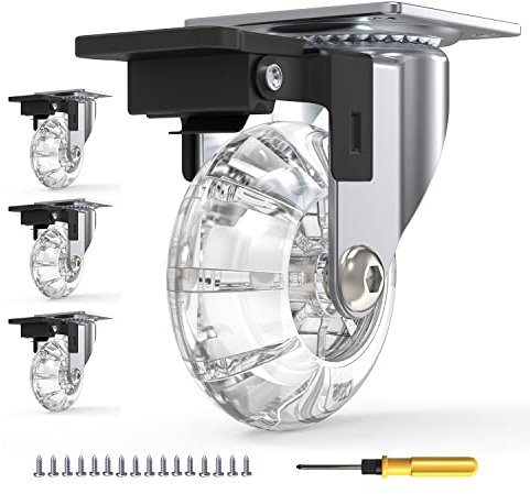 Joyvita 4 Pezzi Ruote Silenziose per Mobili con Freni, Rotelle Antigraffio per Carrello, Portata Max 160kg, Diametro 50mm(2), Include viti