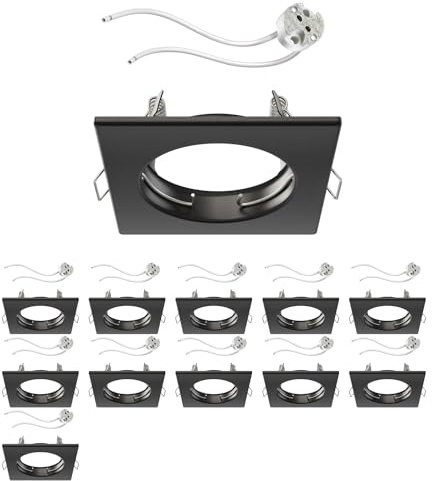 ledscom.de 12 Stück Deckeneinbaurahmen RIR Einbaurahmen schwarz matt eckig (LED/Halogen/MR16/50mm) inkl. GU5.3 Fassung
