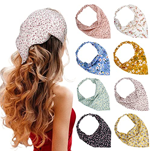 TERSE Boho Damen Stirnbänder Dreieck Kopftüchern, Chiffon Bandanas Turban Haarbänder, Elastische Haarschal Kopfzubehör für Frauen und Mädchen, 8 Stück