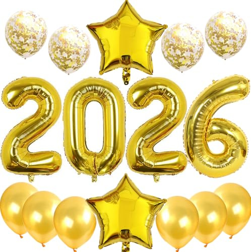Feelairy Decorazione Capodanno 2026 Kit, Palloncini 2026 Capodanno Decorazione Oro, Festone di Buon Anno 2026 Palloncino Numero 2026 Oro per Decorazione Festa di Capodanno Addobbi