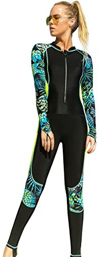 Lovache Maillot de bain à manches longues pour femme - Maillot de bain une pièce Rashguard athlétique Surf, Noir/jaune, XXL