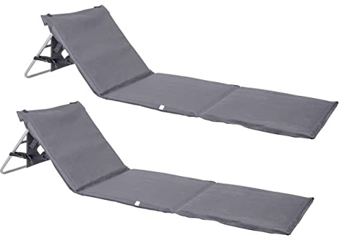 ONVAYA® Premium Strandmatte 2er Set | 2cm gepolstert mit Rückenlehne | Strandliege faltbar | Strandmatratze grau | Sonnenmatte mit Tragegurt | 161 x 55 x 45 cm