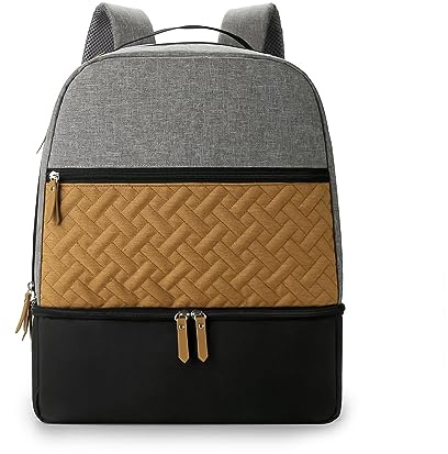 SONARIN Doppio Strato Zaino Fasciatoio, Grande Capacità Impermeabile per Pannolini con Borsa Frigo, Zaino Mamma Neonato da Viaggio con Ganci per Passeggino (Grigio)
