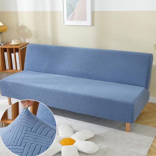 Surwin Copridivano Senza Braccioli 2/3 Posti Elasticizzato, Antimacchia Inverno Peluche Fodera per Divano Letto Lavabile Antiscivolo Pieghevole Clic Clac Copri Divano (160-190cm,Blu)
