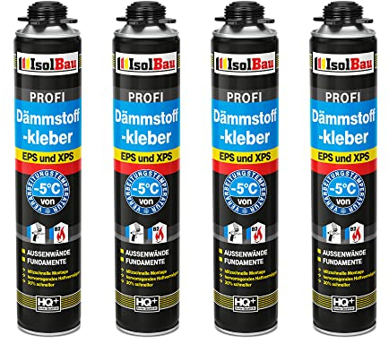 Isolbau B2 Dämmstoffkleber - 4 x 750 ml Perimeterkleber für EPS- & XPS-Platten - 1K PU-Klebeschaum für Dämmung und Isolieren