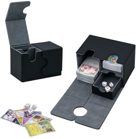 Tolesum Card Deck Box for MTG, Kartenbox mit Würfel Tray, Gathering Aufbewahrungsbox für 200+Karten, PU Leder Starkes Magnetic Sammelkarten Box Kompatibel Magic Commander TCG Karten -(Schwarz)