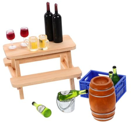 TOYANDONA Deko 1 Satz Mini-Weinkeller Puppenhaus-Set Puppenhaus-Weingläser kleine eiswürfel holztruhe klein Zubehör für die Puppenhausszene Miniatur-Bierflasche Tasche Eimer Weingläser