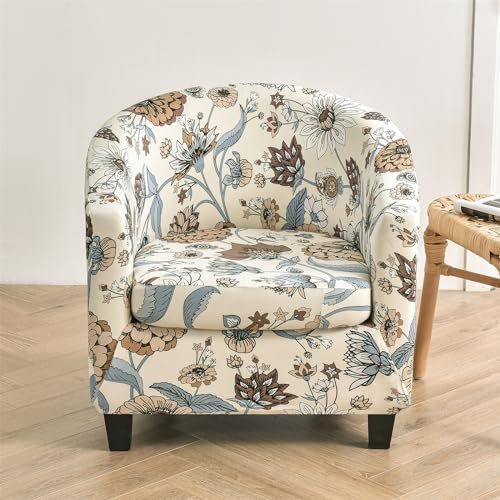 Morbuy Sesselbezug Stretch mit Armlehne, 2er Set Sessel Überzug Universal Sesselhussen Stretch Sesselüberzug Elastisch Hussen für Clubsessel Cocktailsessel (Braune Blume)