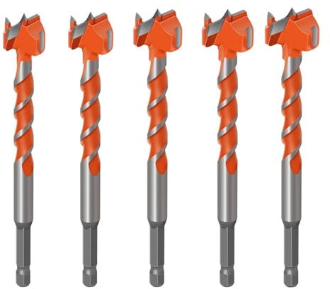 5 unids/set brocas Forstner, 16mm-25mm de diámetro alargar herramientas de carpintería sierra de agujero Vástago Hexagonal cortador de perforación de acero de tungsteno