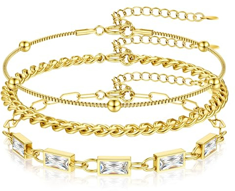 YADOCA Gold Armband für Damen Mädchen, 18K Gold Vergoldet geschichtet Schmuck Armband Set zierlich Stapelbar Armbänder Link Büroklammer Kette Frauen Mädchen