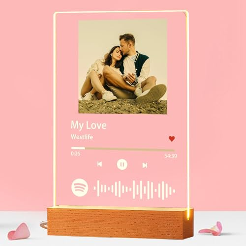 Lámpara Personalizada Spotify con Foto Regalos Únicos para Amigos, Pareja, Fans de Música Canción y Frases en Metacrilato y Madera