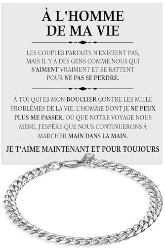 Bracelet Cubain Homme en Acier Inox Poli Mari Fiancé Copain tu es spécial Je t'aime beaucoup - Idées Cadeaux pour lui pour Noël anniversaire - Coffret avec DÉDICACE inclus (Homme de Ma Vie)