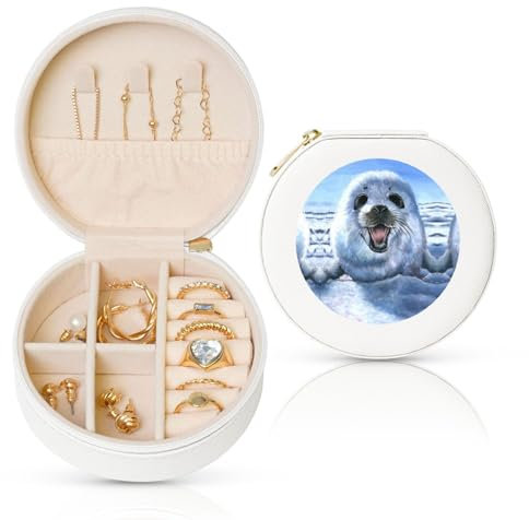 EZDLOWVBA Schmuckkästchen mit Harfen-Siegel, Malerei, Tapetendruck, Schmuckkästchen, Organizer, PU-Leder, Reise-Schmuck-Etui, Mini-Schmuck-Aufbewahrungsbox für Ringe, Ohrringe