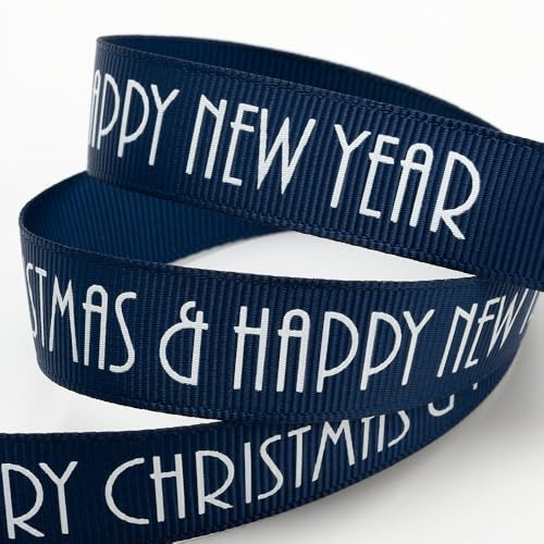 Italian Options Ripsband mit Aufschrift Merry Christmas Happy New Year, 16 mm x 5 m, Marineblau