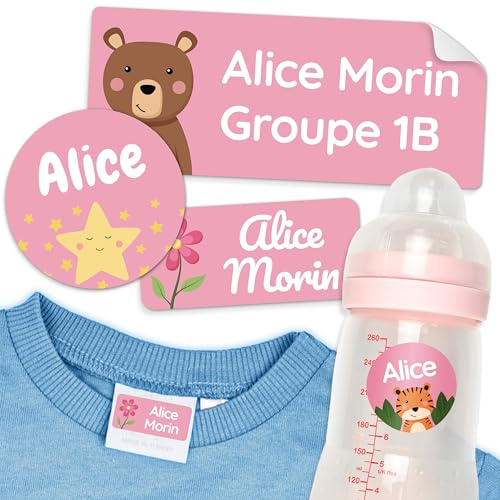 melu kids® Namensaufkleber Kinder Set - Kindergarten (150 Stk, Rosa) | Selbstklebend und Waschmaschinenfest, Namensetiketten für Kindergarten & Schule, Aufkleber für Kleidung & Gegenstände
