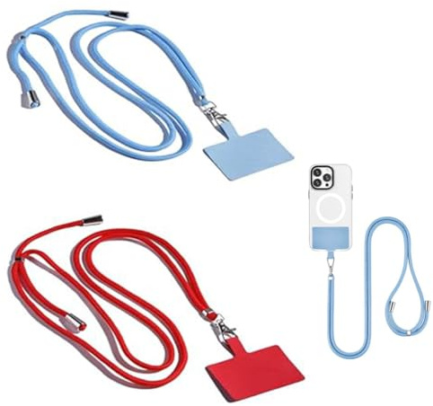 MEXRUMI 2 Pcs Cuerda Universal Ajustable Para Móvil Cuello Teléfono Móvil Azul Claro Y Rojo