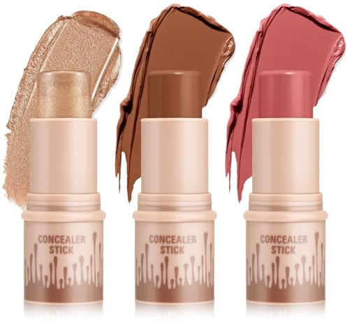Boobeen 3 Pcs Contour & Highlighter & Blush Stick, Contour Beauty Kit, Creamy Smooth Contouring Stick, Natural Highlighting Stick, Waterproof and Long Lasting Makeup