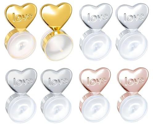8PCS tuercas pendientes con Forma de Corazón, cierres seguros de silicona Tuercas Hipoalergenicas Cierres Elevadores Levantadores de Pendiente para aretes lóbulos caídos Ajustables Earring Back Lifter