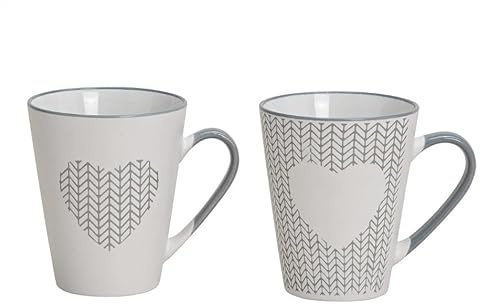 Juego de 2 tazas de Cerámica con Decoración de Corazón - Diseño Minimalista | Tazas para café largo - Capuchino - Té - Bebidas calientes | Fuertes y resistentes - 2 x 250 ml