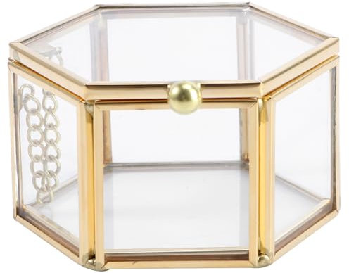 VALICLUD Mini-glas-schmuckkästchen Sechseckig Ring-aufbewahrungsbox Schmuckschatulle Für Ringe Ohrringe Kleiner Schmuck Mit Klappdeckel