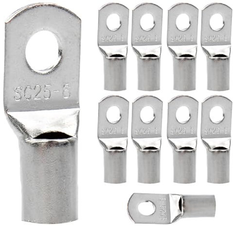 10 Piezas Terminales de Cable Tubular de 25 mm² M6 Terminales Conectores de Cable SC Sin Aislamiento de Cobre Estañado Profesionales Galvánico para Conductores Múltiples,Finos Terminales de Cable