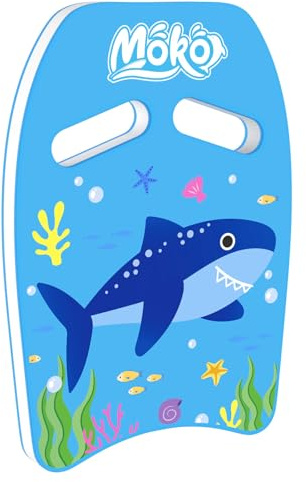 MoKo Tabla de Natación de PE con Patrón de Dibujos Animados, Tablero Flotante para Entrenamiento de Natación, Herramienta Segura de Aprendizaje para Deportes acuáticos Niños, Tiburón Azul