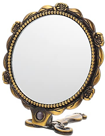 IWOWHERO Espejo De Mano Plegable Retro Asa Metálica Compacto para Mujeres Tamaño Mini Portátil De Viaje