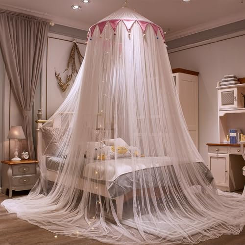 Koomuao Jumuao Moskitonetz Betthimmel,Baby Baldachin Betthimmel,Rund Baldachin Mückennetz,Mädchen Prinzessin Himmelbett Bettvorhang,Für Kinderzimmer und Spielzimmer Dekoration,Höhe 280 cm (Rosa)