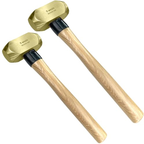 WEDO Brass Hammer Set,1lb+2lb 2PCS Sledge Hammer Set wth Wooden Handle,One-time Die-forged,Corrosion Resistant,DIN Standard