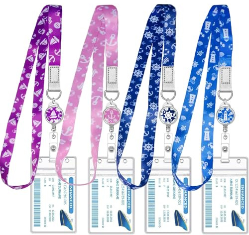 4 Stück Schlüsselband zum Umhängen,Schlüsselbänder,Schlüsselband Ausziehbar mit Kartenhalter,Lanyard with Card Sleeves,Schlüsselbänder für Kreuzfahrten,Kreditkartenhülle,Dienstausweis Hülle