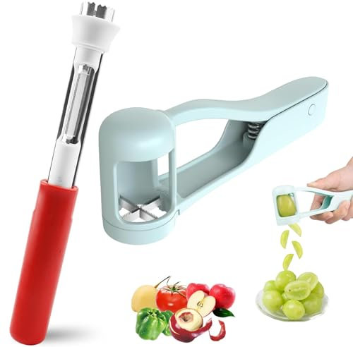 Grape Cutter Fruit Cutter for Toddlers Stainless Steel Grape Slicer 2-Piece Set for Fruit and Vegetable Preparation Easy to Use for Salads and Snacks (Green and Red)