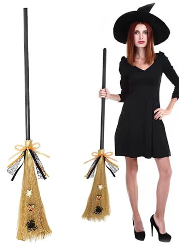 Escoba de bruja de Halloween | Brujas malvadas | Estilo de madera de Halloween de terror | Accesorio de disfraz de Hallooween para decoración de disfraces de mascarada